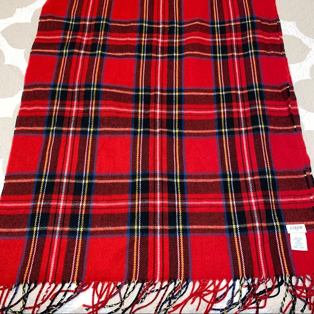 NWOT J Crew Plaid Red Fringe Scarf Apprx 24’x78’ - Picture 3 of 4